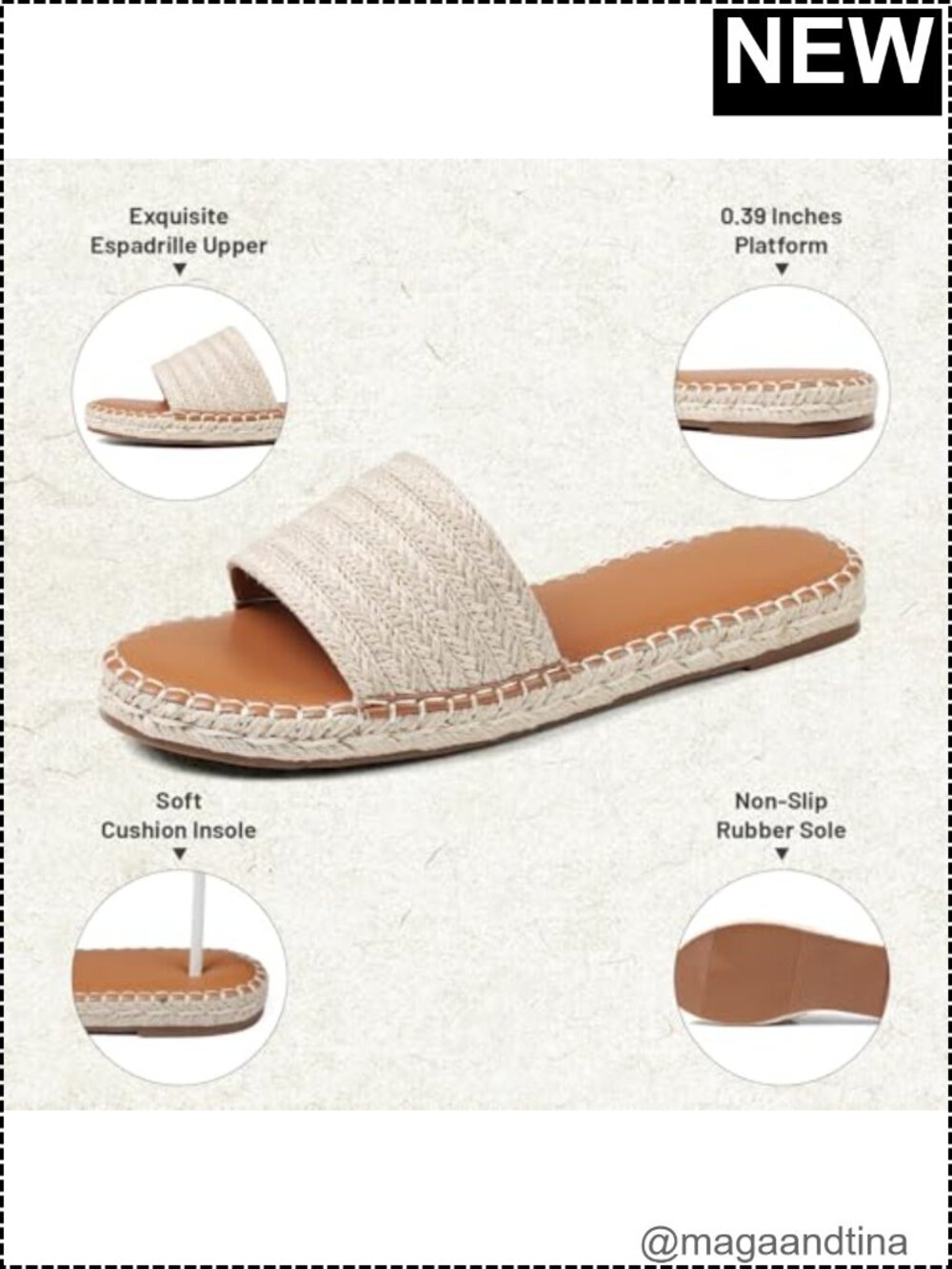 Women's Raffia Espadrille Slide Sandals - Woven Jute Flat Summer Sandals - Picture 4 of 6
